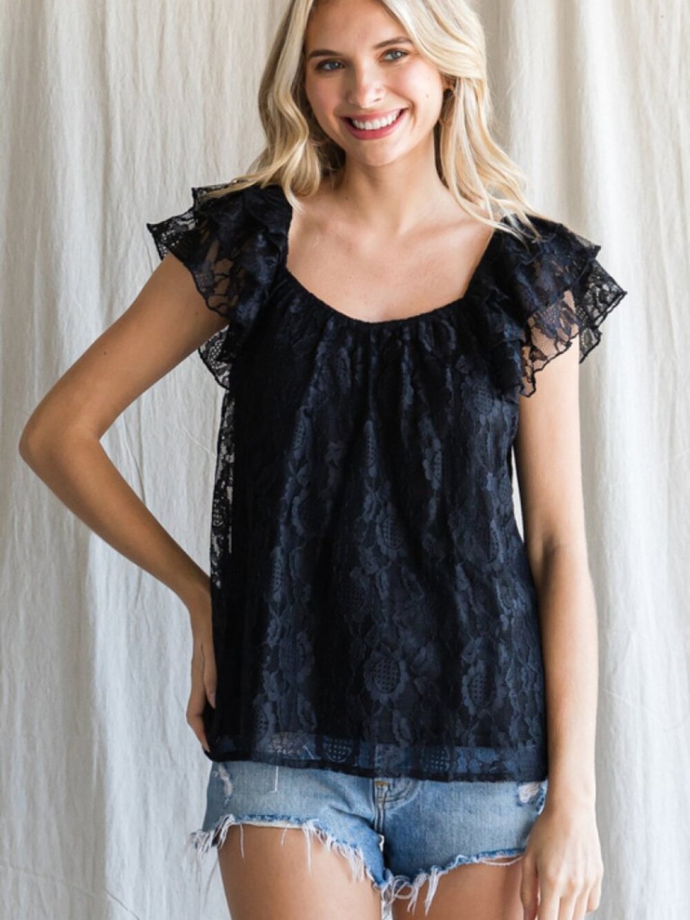 Jodifl Black Luxe Lace Lined Top, Boutique